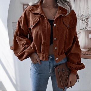 Women's Rust Corduroy Button-Front Jacket